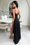 Saten Gizli Fermuar Pile Detay Maxi Boy Elbise