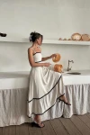 Şerit Detay Keten Elbise Bej
