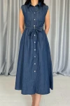 Tencel Kumaş Çıtçıtlı Gömlek Elbise