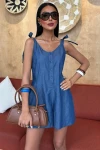 Tensel Denim Kumaşlı Mini Tulum