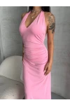 Yaka ve Sırt Detay Elbise Pembe