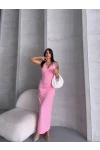 Yaka ve Sırt Detay Elbise Pembe