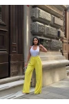 Yan Düğme Detay Salaş Palazzo Pantalon Sarı